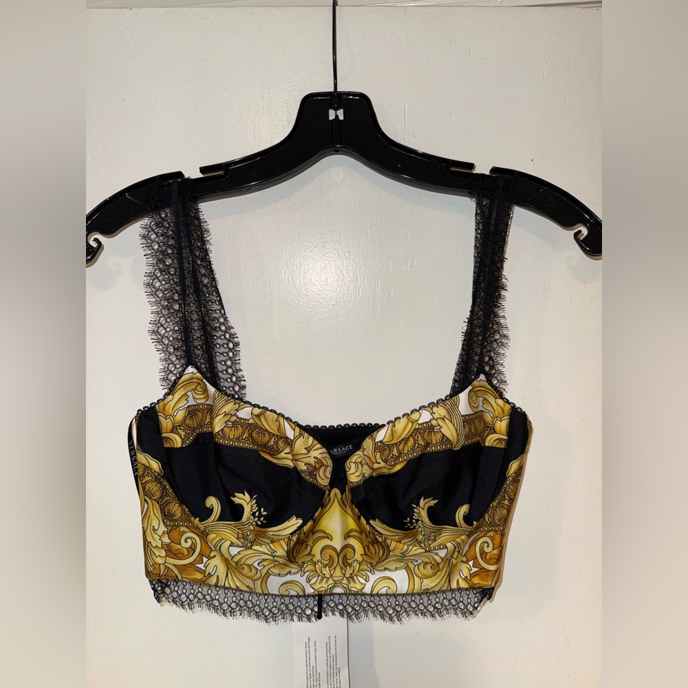 Versace Black and Gold Baroque Bralette